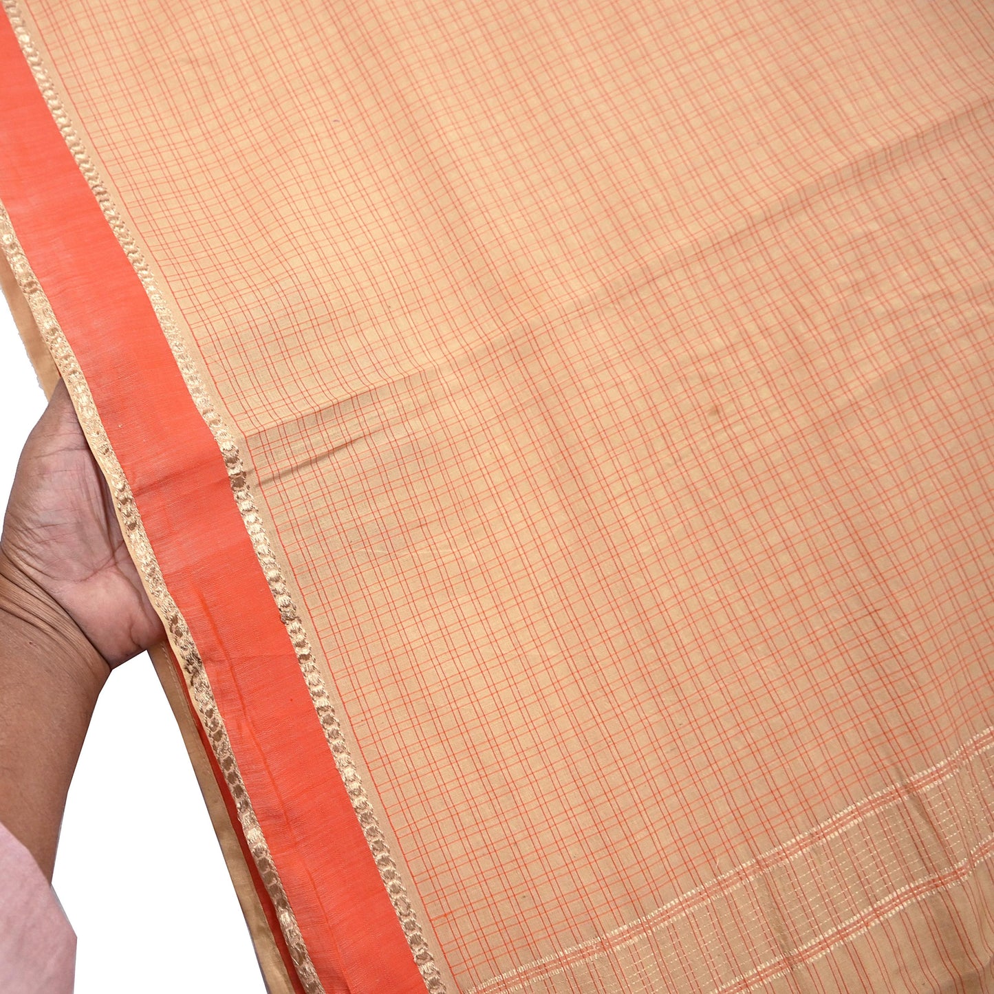Indian Vintage Sari Beige Mysore Silk Woven Saree with Zari Border 5 Yards Soft Craft Fabric Upcycle, Quilting, Dressmaking