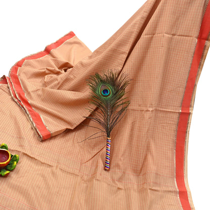 Indian Vintage Sari Beige Mysore Silk Woven Saree with Zari Border 5 Yards Soft Craft Fabric Upcycle, Quilting, Dressmaking