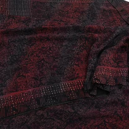 Indian Vintage brown black Pure Crepe Silk Saree Floral Print 5 Yards Soft Sewing Fabric for Dressmaking, Quilting, Crafting Upcycling