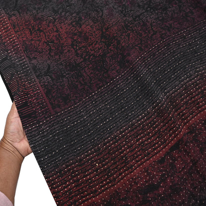 Indian Vintage brown black Pure Crepe Silk Saree Floral Print 5 Yards Soft Sewing Fabric for Dressmaking, Quilting, Crafting Upcycling