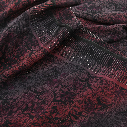 Indian Vintage brown black Pure Crepe Silk Saree Floral Print 5 Yards Soft Sewing Fabric for Dressmaking, Quilting, Crafting Upcycling