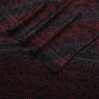 Indian Vintage brown black Pure Crepe Silk Saree Floral Print 5 Yards Soft Sewing Fabric for Dressmaking, Quilting, Crafting Upcycling
