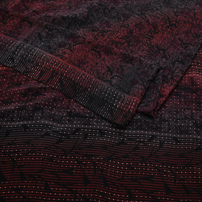Indian Vintage brown black Pure Crepe Silk Saree Floral Print 5 Yards Soft Sewing Fabric for Dressmaking, Quilting, Crafting Upcycling