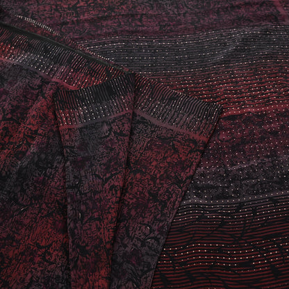 Indian Vintage brown black Pure Crepe Silk Saree Floral Print 5 Yards Soft Sewing Fabric for Dressmaking, Quilting, Crafting Upcycling