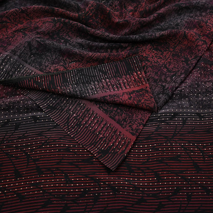 Indian Vintage brown black Pure Crepe Silk Saree Floral Print 5 Yards Soft Sewing Fabric for Dressmaking, Quilting, Crafting Upcycling