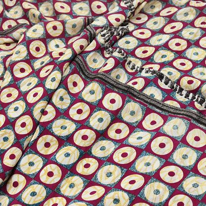 Indian Vintage red & Blue Pure Crepe Silk Saree Floral Print 6 Yards Soft Sewing Fabric for Dressmaking, Quilting, Crafting Upcycling