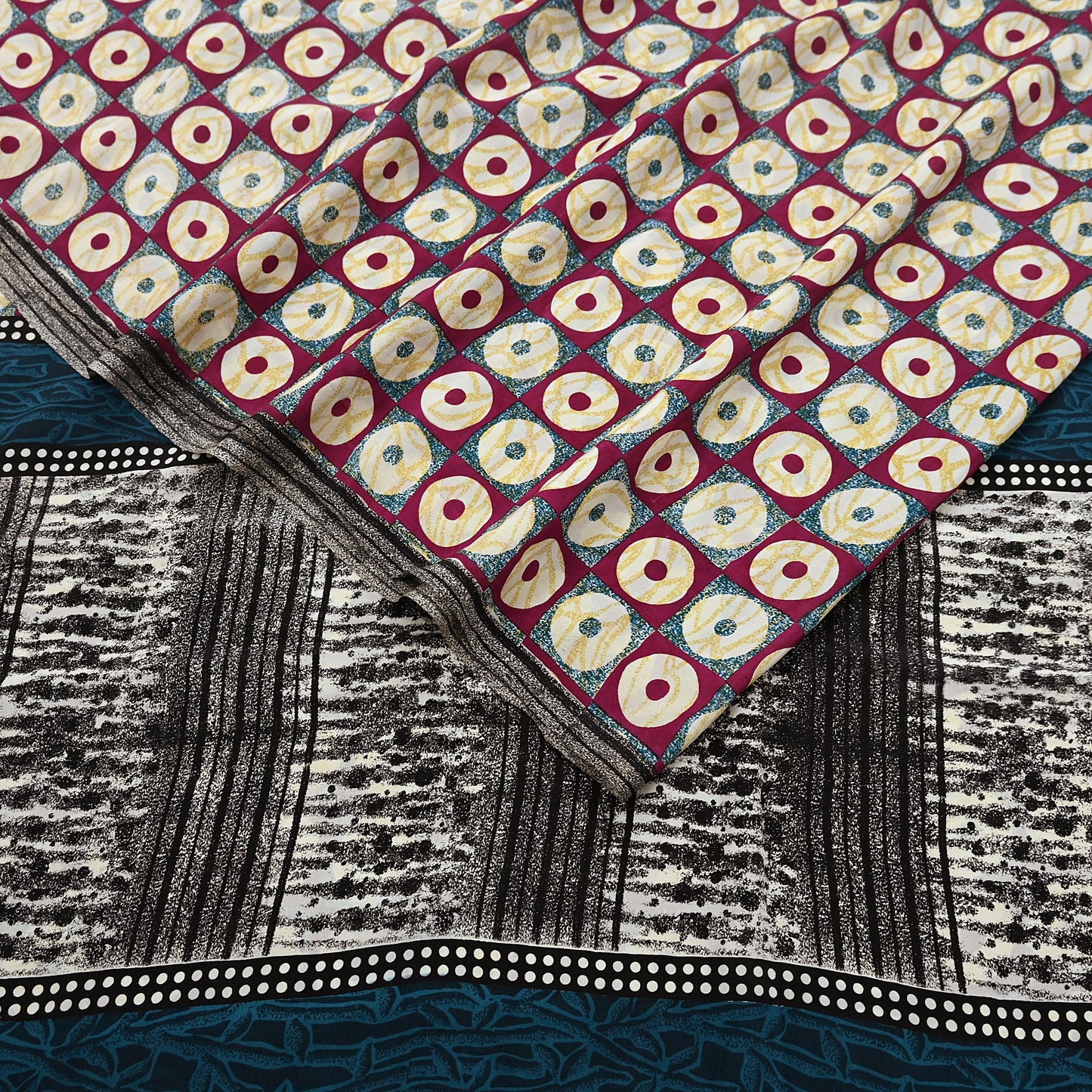 Indian Vintage red & Blue Pure Crepe Silk Saree Floral Print 6 Yards Soft Sewing Fabric for Dressmaking, Quilting, Crafting Upcycling
