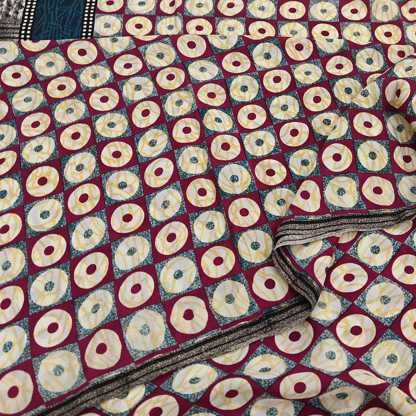 Indian Vintage red & Blue Pure Crepe Silk Saree Floral Print 6 Yards Soft Sewing Fabric for Dressmaking, Quilting, Crafting Upcycling