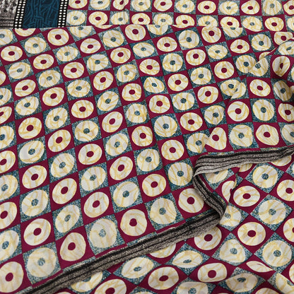 Indian Vintage red & Blue Pure Crepe Silk Saree Floral Print 6 Yards Soft Sewing Fabric for Dressmaking, Quilting, Crafting Upcycling