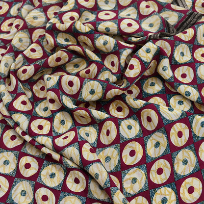 Indian Vintage red & Blue Pure Crepe Silk Saree Floral Print 6 Yards Soft Sewing Fabric for Dressmaking, Quilting, Crafting Upcycling