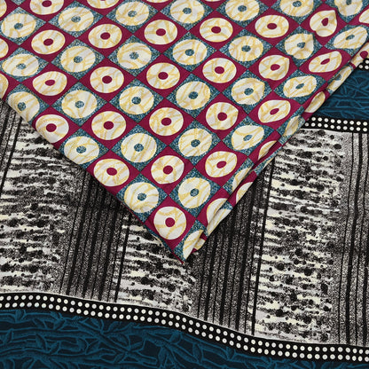 Indian Vintage red & Blue Pure Crepe Silk Saree Floral Print 6 Yards Soft Sewing Fabric for Dressmaking, Quilting, Crafting Upcycling