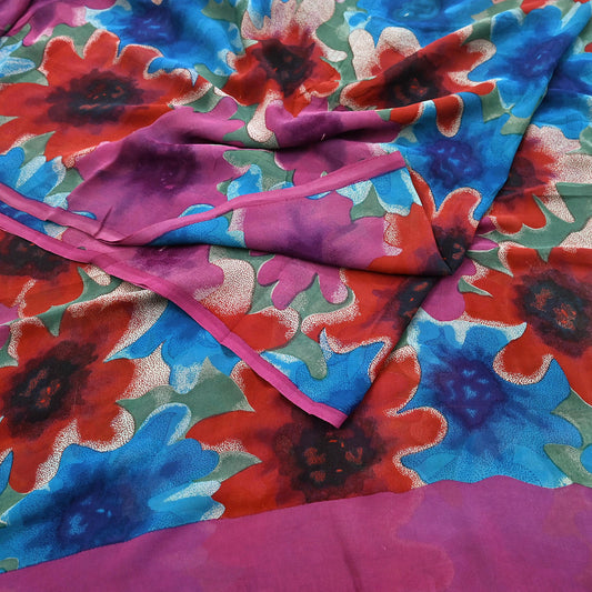 Women Vintage Sari multi Pure Georgette Silk Printed Saree Craft Fabric Sewing 6Yard Soft Light Dress Making Floral