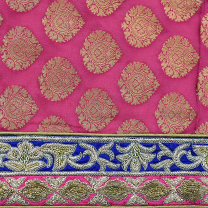 Indian Heavy Magenta & Orange Raw Silk Hand Embroidered Anamika Khanna Bridal Lehenga 3pc Set with Net Dupatta Blouse Fabric