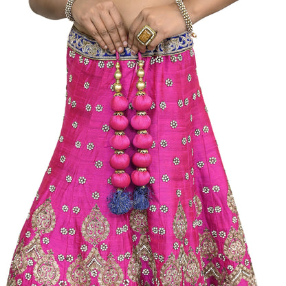 Indian Heavy Magenta & Orange Raw Silk Hand Embroidered Anamika Khanna Bridal Lehenga 3pc Set with Net Dupatta Blouse Fabric
