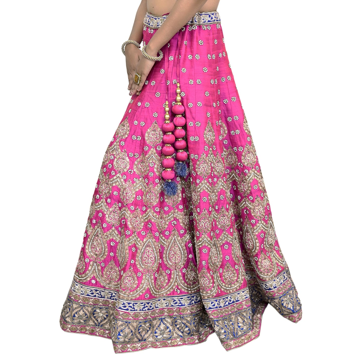 Party wear Heavy Magenta Raw Silk Hand Embroidered Lehenga Skirt by Designer Anamika Khanna Bridal Wear Indian Couture Fashion