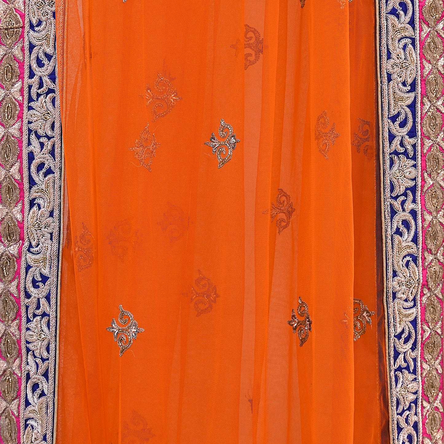 Orange Net Hand Embroidered Dupatta by Anamika Khanna Bridal Zardozi Stole Indian Wedding Veil Designer Couture Scarf