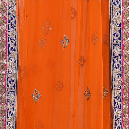 Orange Net Hand Embroidered Dupatta by Anamika Khanna Bridal Zardozi Stole Indian Wedding Veil Designer Couture Scarf