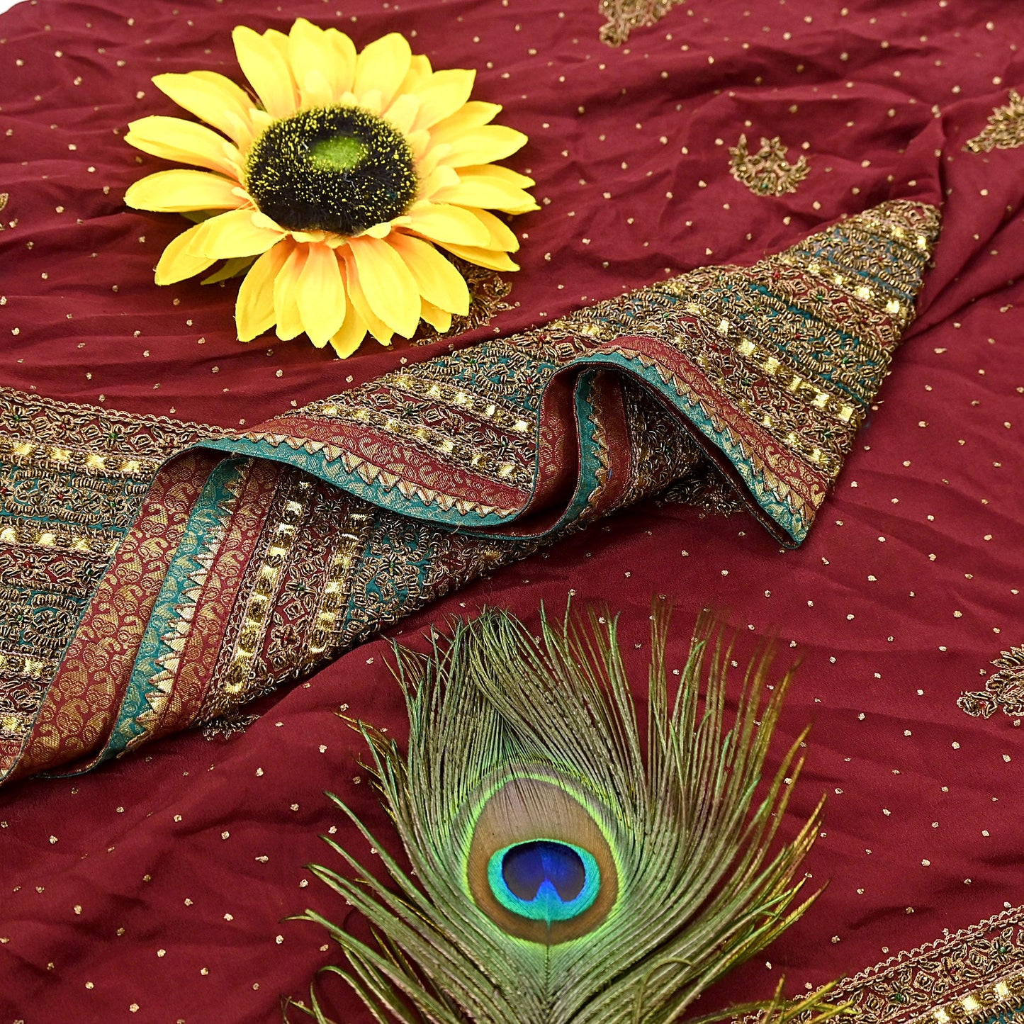 Indian Vintage Heavy Maroon Dupatta Pure Silk Long Stole Hand Embroidered Designer By Ritu Kumar Scarves Scarf Zari Zardozi