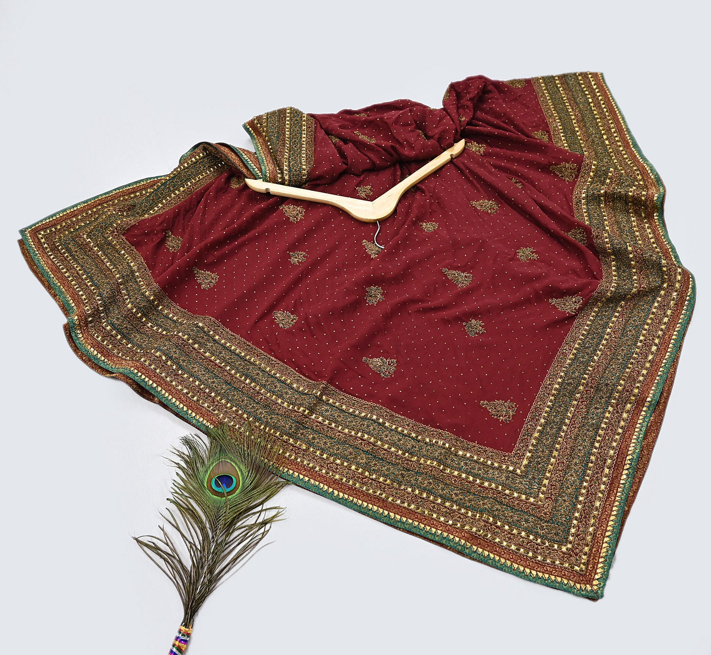 Indian Vintage Heavy Maroon Dupatta Pure Silk Long Stole Hand Embroidered Designer By Ritu Kumar Scarves Scarf Zari Zardozi