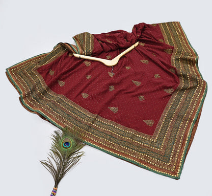 Indian Vintage Heavy Maroon Dupatta Pure Silk Long Stole Hand Embroidered Designer By Ritu Kumar Scarves Scarf Zari Zardozi