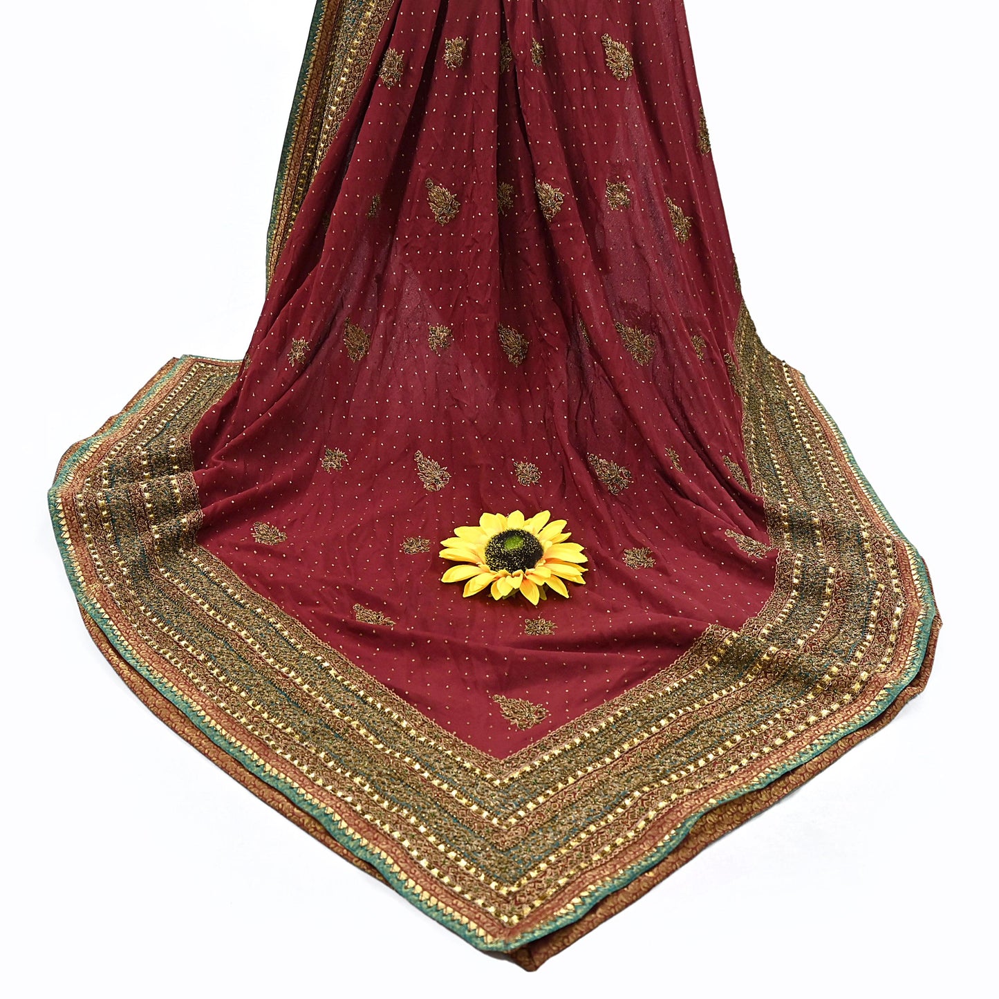 Indian Vintage Heavy Maroon Dupatta Pure Silk Long Stole Hand Embroidered Designer By Ritu Kumar Scarves Scarf Zari Zardozi