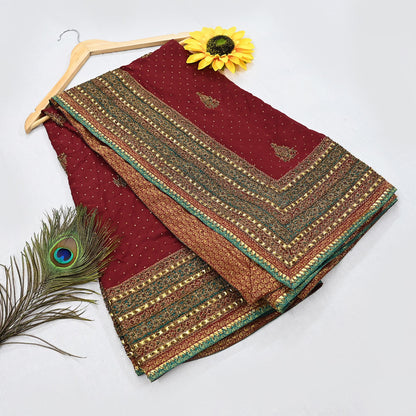 Indian Vintage Heavy Maroon Dupatta Pure Silk Long Stole Hand Embroidered Designer By Ritu Kumar Scarves Scarf Zari Zardozi