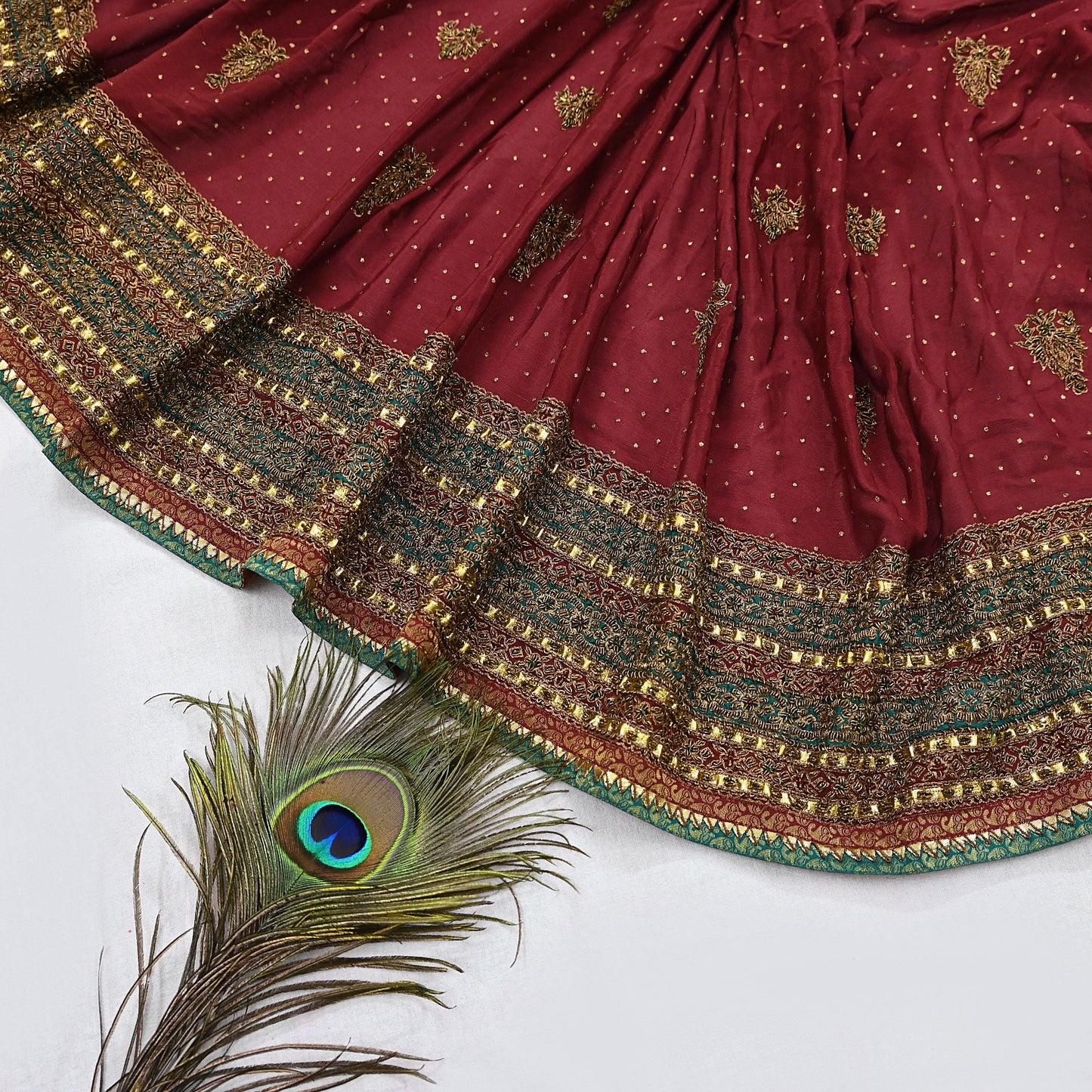 Indian Vintage Heavy Maroon Dupatta Pure Silk Long Stole Hand Embroidered Designer By Ritu Kumar Scarves Scarf Zari Zardozi
