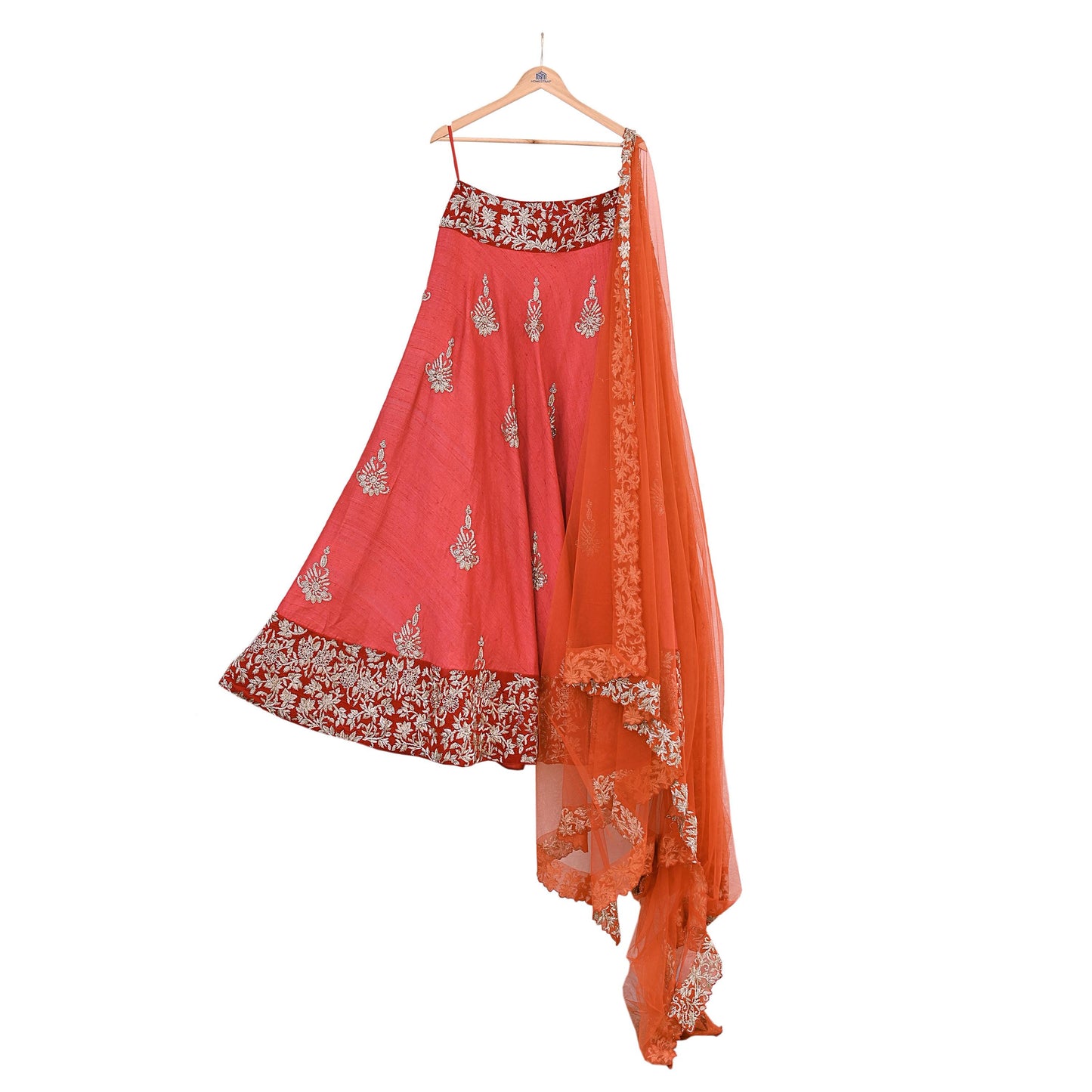 Indian Red Raw Silk Hand Embroidered Bridal Lehenga Set by Abdul Halder Heavy Zardozi Designer Wedding Outfit Pre-Owned Couture