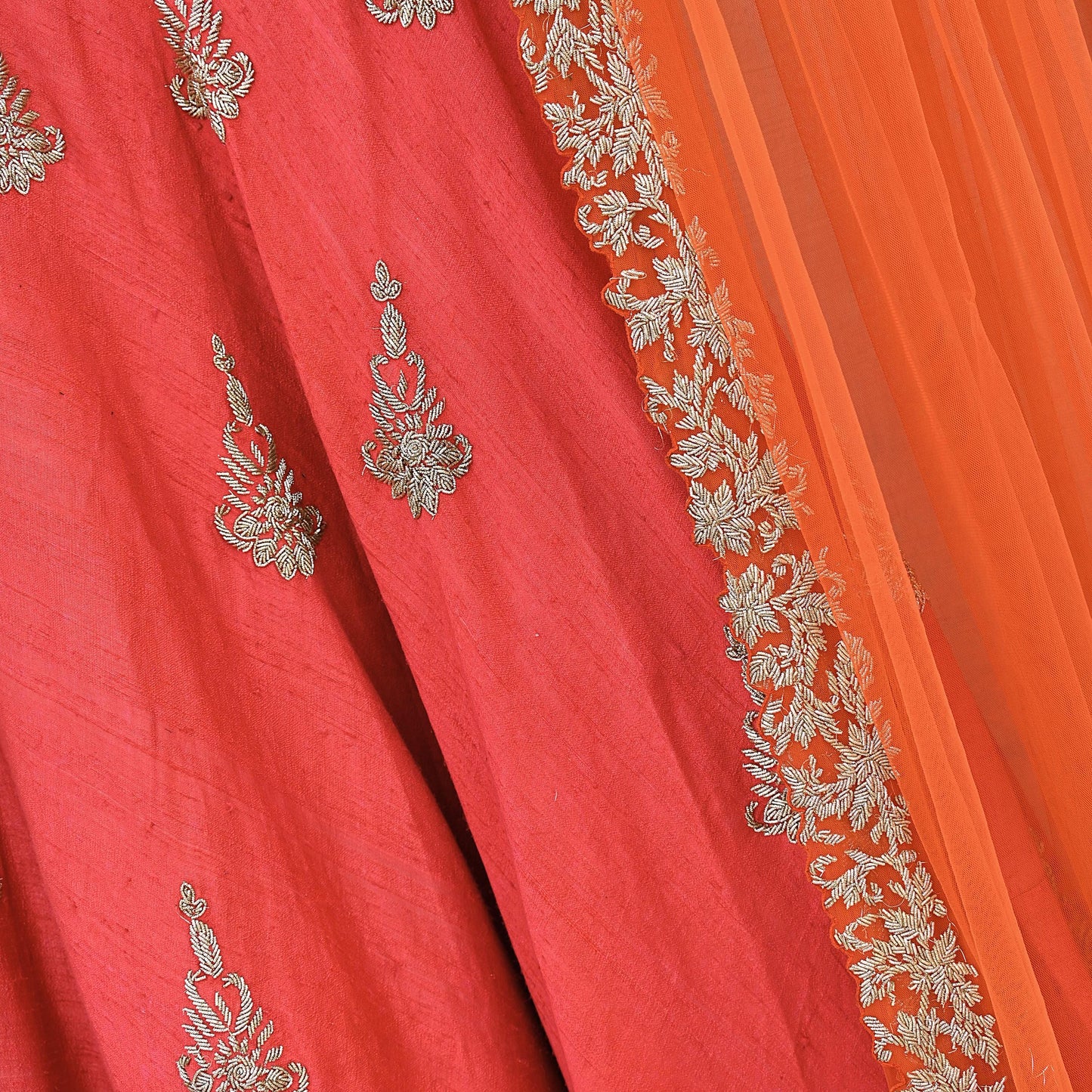 Indian Red Raw Silk Hand Embroidered Bridal Lehenga Set by Abdul Halder Heavy Zardozi Designer Wedding Outfit Pre-Owned Couture