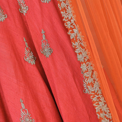Indian Red Raw Silk Hand Embroidered Bridal Lehenga Set by Abdul Halder Heavy Zardozi Designer Wedding Outfit Pre-Owned Couture