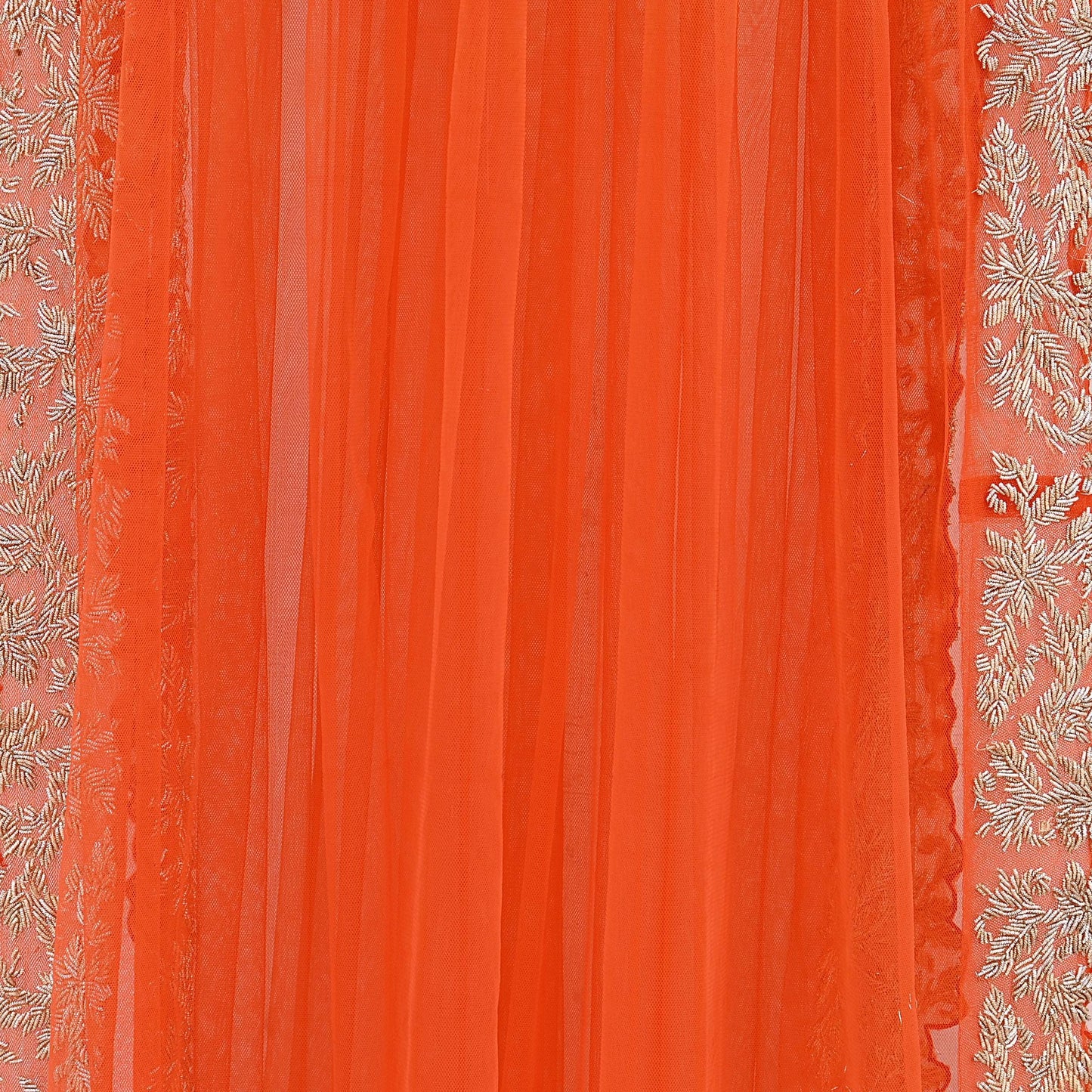 Orange Net Hand Embroidered Dupatta by Abdul Halder Indian Wedding Bridal Veil Heavy Zardozi Designer Stole Pre-Owned Couture