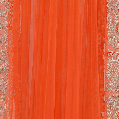 Orange Net Hand Embroidered Dupatta by Abdul Halder Indian Wedding Bridal Veil Heavy Zardozi Designer Stole Pre-Owned Couture