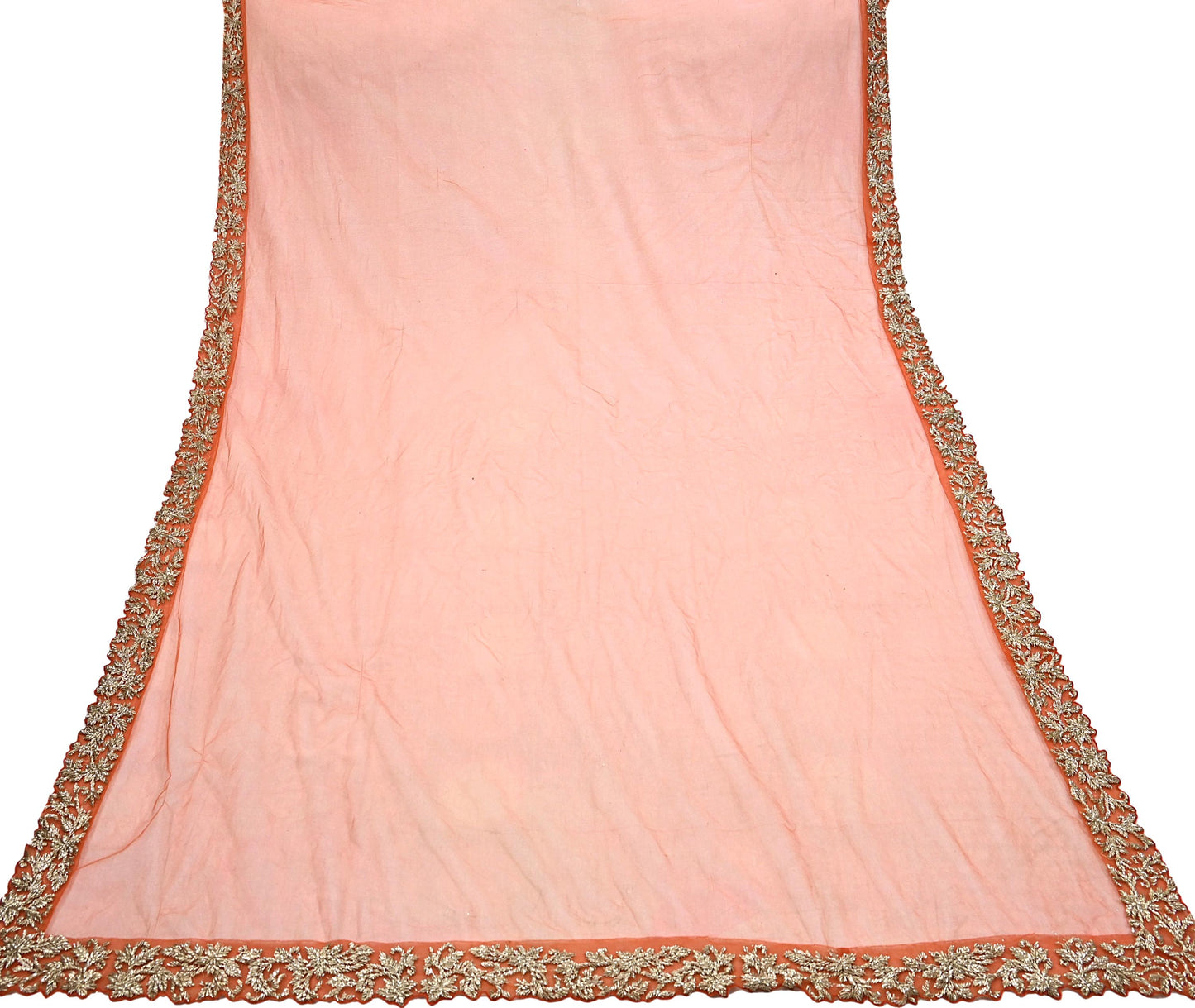 Orange Net Hand Embroidered Dupatta by Abdul Halder Indian Wedding Bridal Veil Heavy Zardozi Designer Stole Pre-Owned Couture