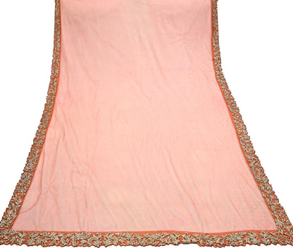 Orange Net Hand Embroidered Dupatta by Abdul Halder Indian Wedding Bridal Veil Heavy Zardozi Designer Stole Pre-Owned Couture