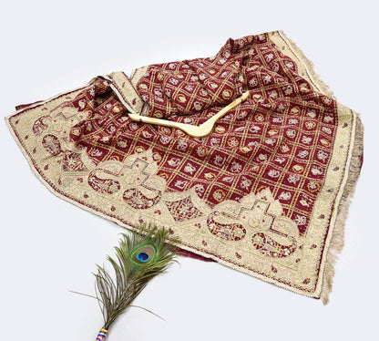 Indian Vintage Heavy Wedding Maroon Pure Cotton Hand Embroidered Bandhani Gharchola Lehenga/Dupatta Bridal Wear Zardozi/ Dabka, Zari