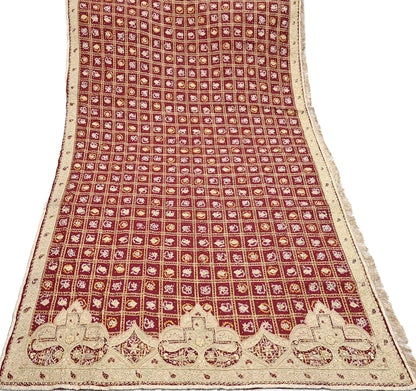 Indian Vintage Heavy Wedding Maroon Pure Cotton Hand Embroidered Bandhani Gharchola Lehenga/Dupatta Bridal Wear Zardozi/ Dabka, Zari