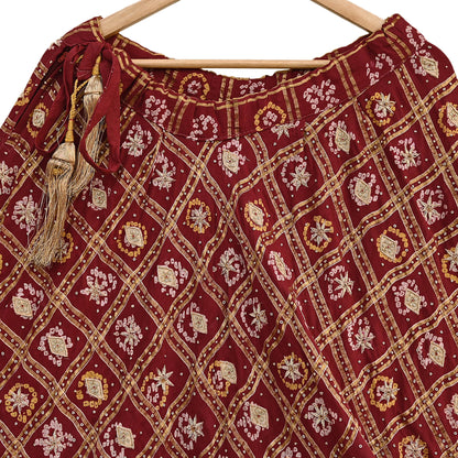 Indian Vintage Heavy Wedding Maroon Pure Cotton Hand Embroidered Bandhani Gharchola Lehenga/Dupatta Bridal Wear Zardozi/ Dabka, Zari