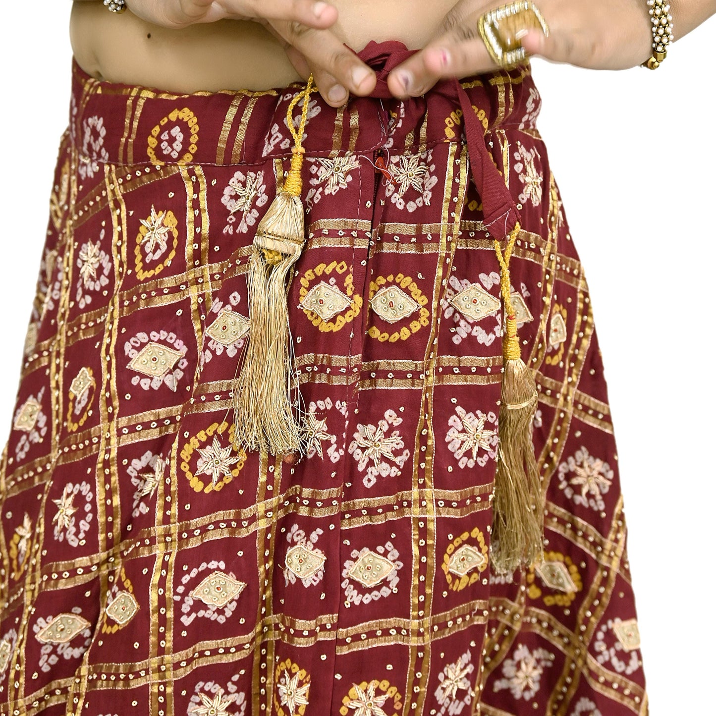Indian Vintage Heavy Wedding Maroon Pure Cotton Hand Embroidered Bandhani Gharchola Lehenga/Dupatta Bridal Wear Zardozi/ Dabka, Zari