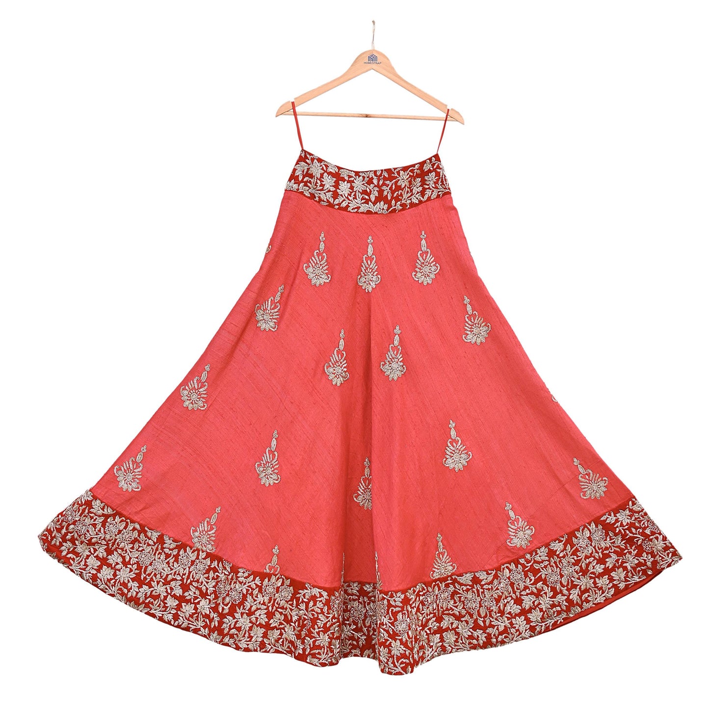 Indian Red Raw Silk Hand Embroidered Lehenga/skirt by Abdul Halder Heavy Zardozi Designer Wedding Outfit Pre-Owned Couture