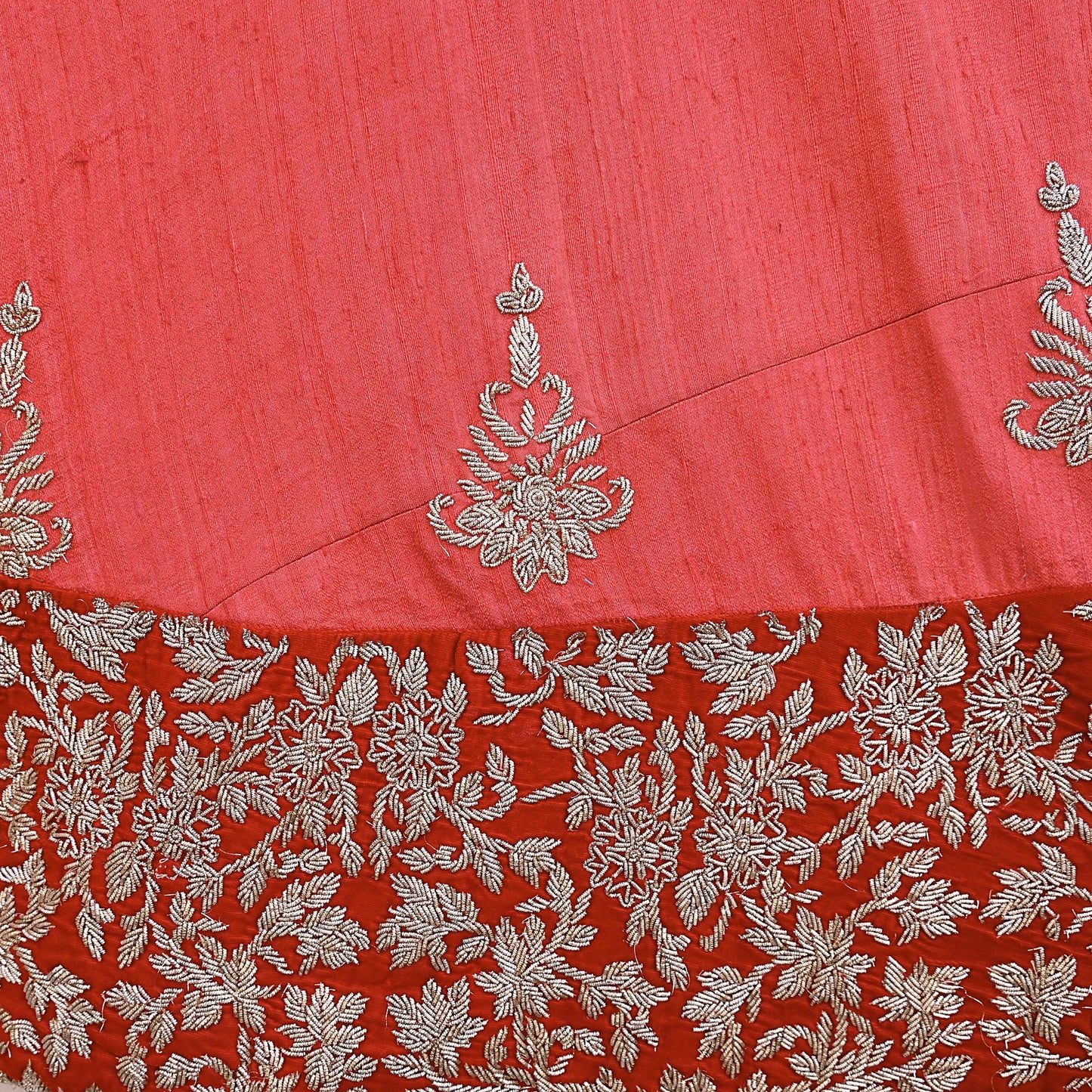 Indian Red Raw Silk Hand Embroidered Lehenga/skirt by Abdul Halder Heavy Zardozi Designer Wedding Outfit Pre-Owned Couture