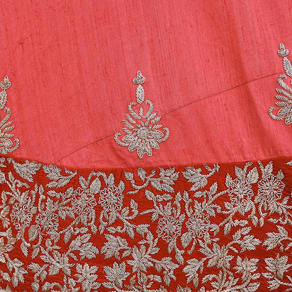 Indian Red Raw Silk Hand Embroidered Lehenga/skirt by Abdul Halder Heavy Zardozi Designer Wedding Outfit Pre-Owned Couture