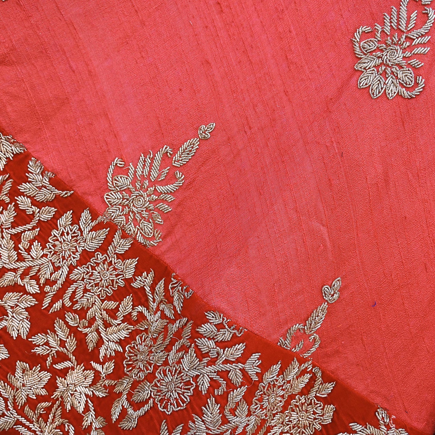 Indian Red Raw Silk Hand Embroidered Lehenga/skirt by Abdul Halder Heavy Zardozi Designer Wedding Outfit Pre-Owned Couture