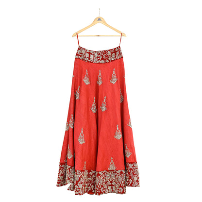 Indian Red Raw Silk Hand Embroidered Lehenga/skirt by Abdul Halder Heavy Zardozi Designer Wedding Outfit Pre-Owned Couture