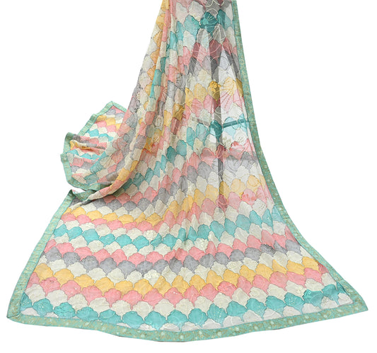 Vintage multi Chiffon Dupatta Indian Embroidered Stole with Zari veil wrap boho scarves
