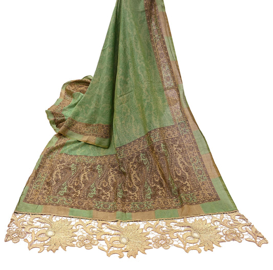 Indian Vintage Green Dupatta Long Stole Crepe Digital Printed Dupatta Veil Scarves soft Boho Wrap
