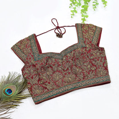 Indian Maroon Pure Silk Ritu Kumar Lehenga 3pcs Set Hand Embroidered Bridal Outfit  Designer Bollywood Party Wear Ethnic Dress