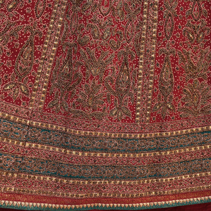 Indian Maroon Pure Silk Ritu Kumar Lehenga 3pcs Set Hand Embroidered Bridal Outfit  Designer Bollywood Party Wear Ethnic Dress