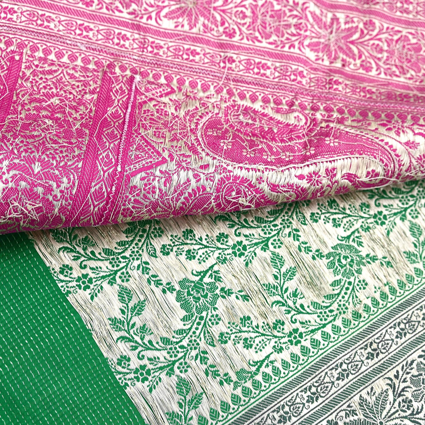 Indian Vintage Heavy Wedding Banarasi Sari 5 Yards Pure Satin Silk Hand-Embroidered Zari, Work Brocade Craft Fabric for Dressmaking