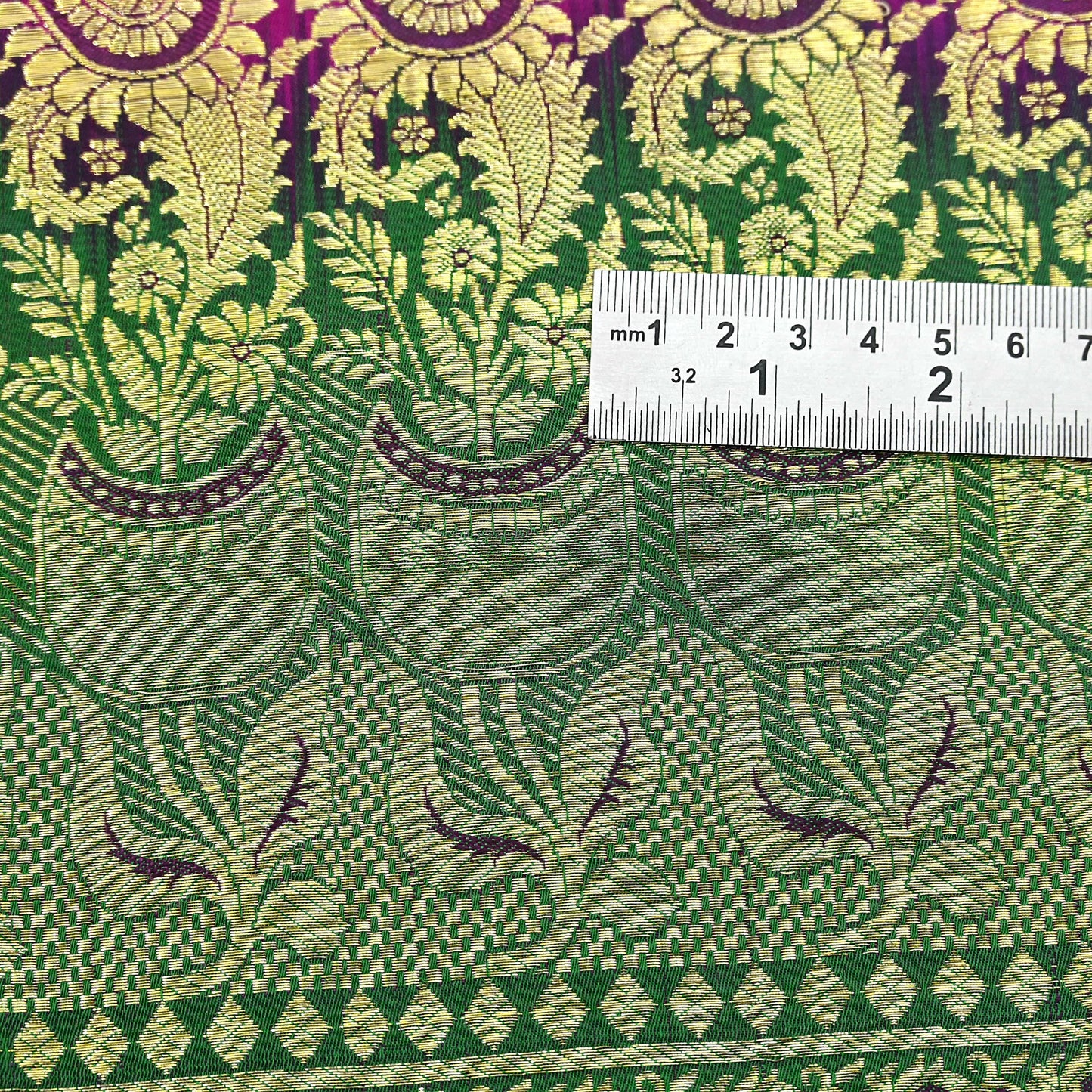 Vintage Banarasi Silk Saree Rani Pink Green Heavy Satin Silk Brocade Fabric Golden Zari Bridal Wedding Crafting 5 Yard