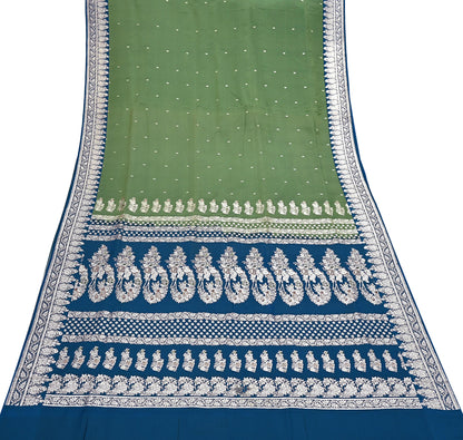 Indian Vintage Sari Heavy Wedding Green blue Pure Satin Silk Woven Brocade Banarasi Sarees Silver Zari 5Yd Dress making Crafting Upcycle